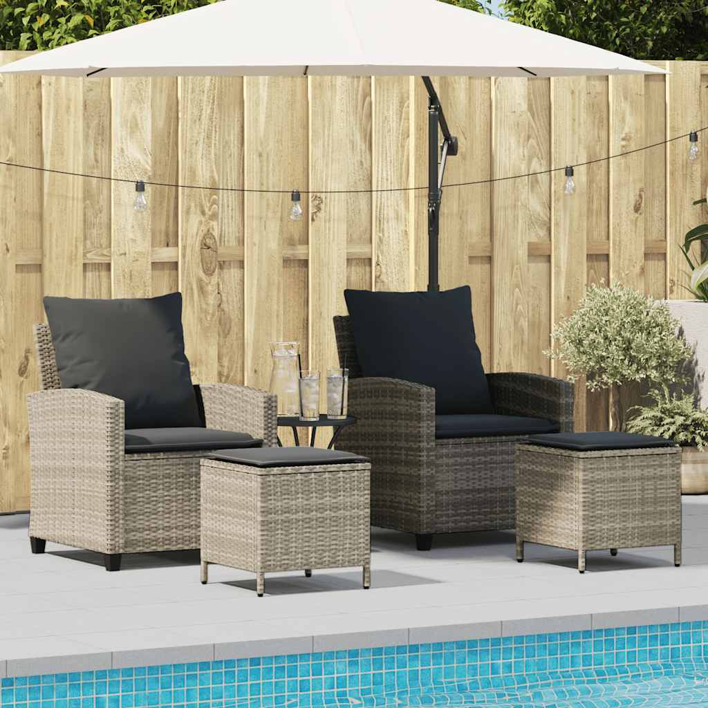 vidaXL 4-tlg. Garten-Sofagarnitur mit Kissen Hellgrau Poly Rattan