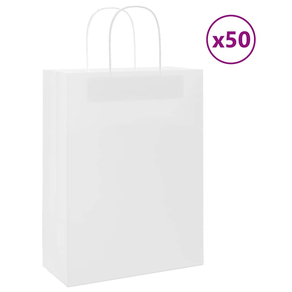 vidaXL Papiertragetaschen 50 Stk. mit Henkeln Weiß 26x12x35 cm