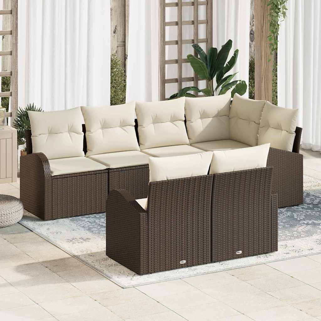 vidaXL Gartensofa-set mit Kissen 7 pcs Braun und Weiß Poly-Rattan