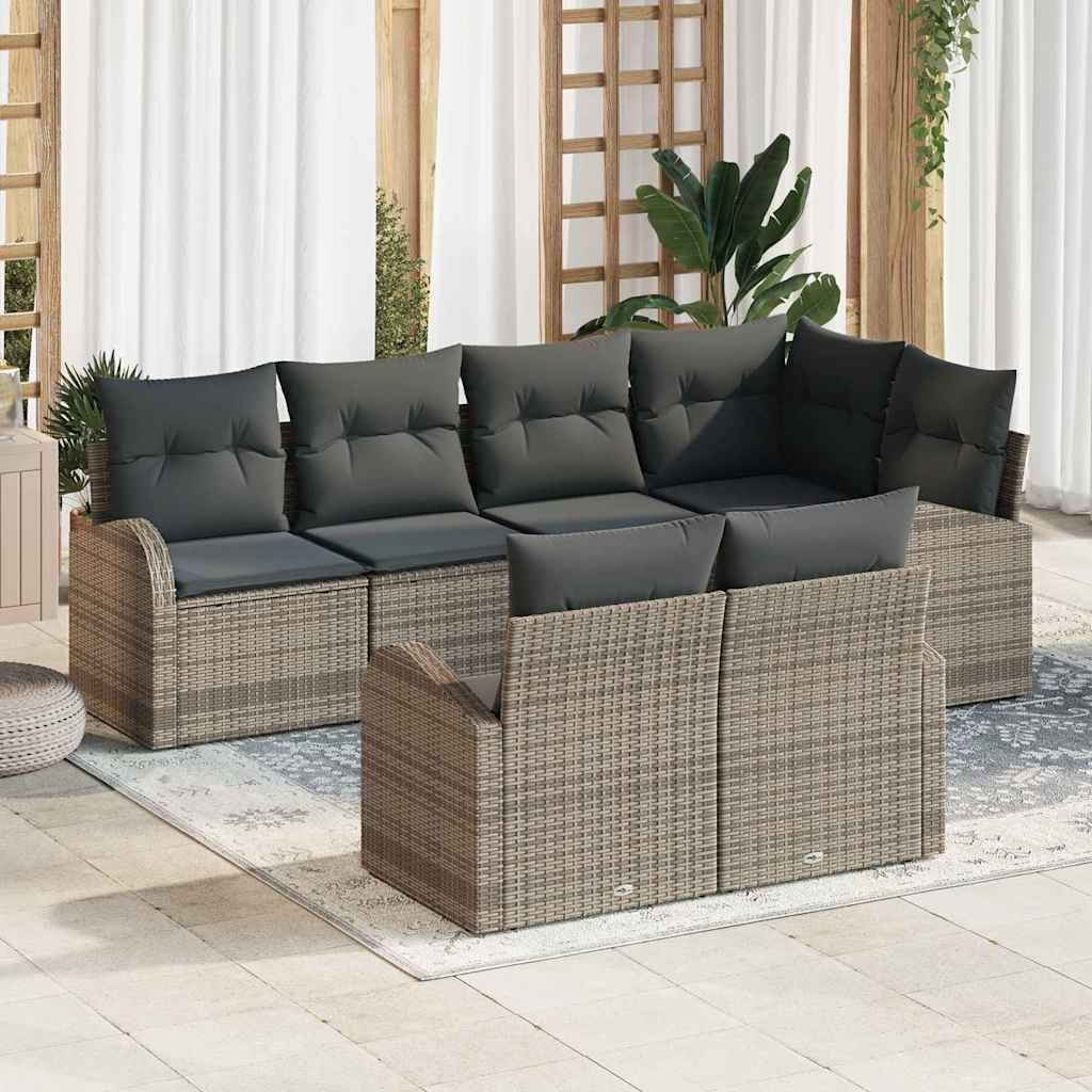 vidaXL Gartensofa-set mit Kissen mit Speicher 7 pcs Grau Poly-Rattan