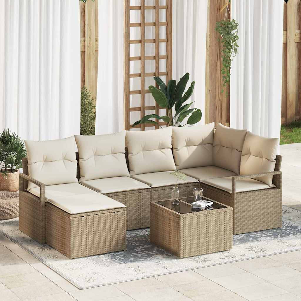 vidaXL Sofa Set mit Kissen 7 pcs Beige und Creme Poly-Rattan