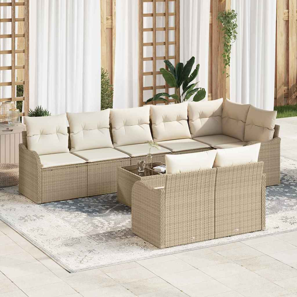vidaXL Gartensofa-set mit Speicher 9 pcs Beige und Weiß Poly-Rattan