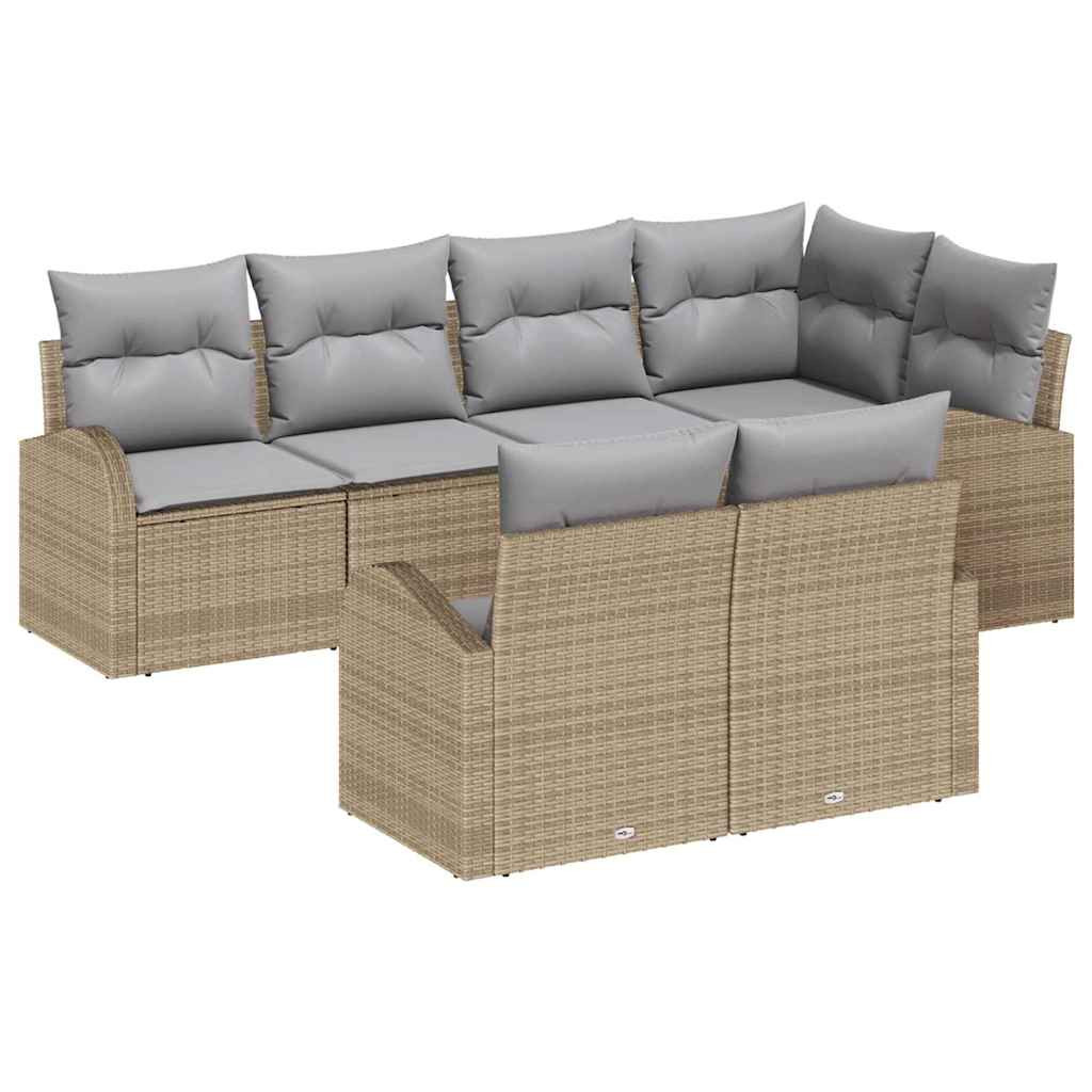 vidaXL Gartensofa-set mit Kissen 7 pcs Beige und Hellgrau Poly-Rattan