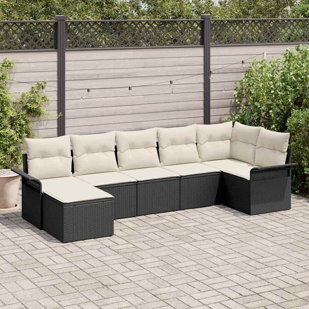vidaXL Gartensofa-set mit Speicher 7 pcs Schwarz Poly-Rattan