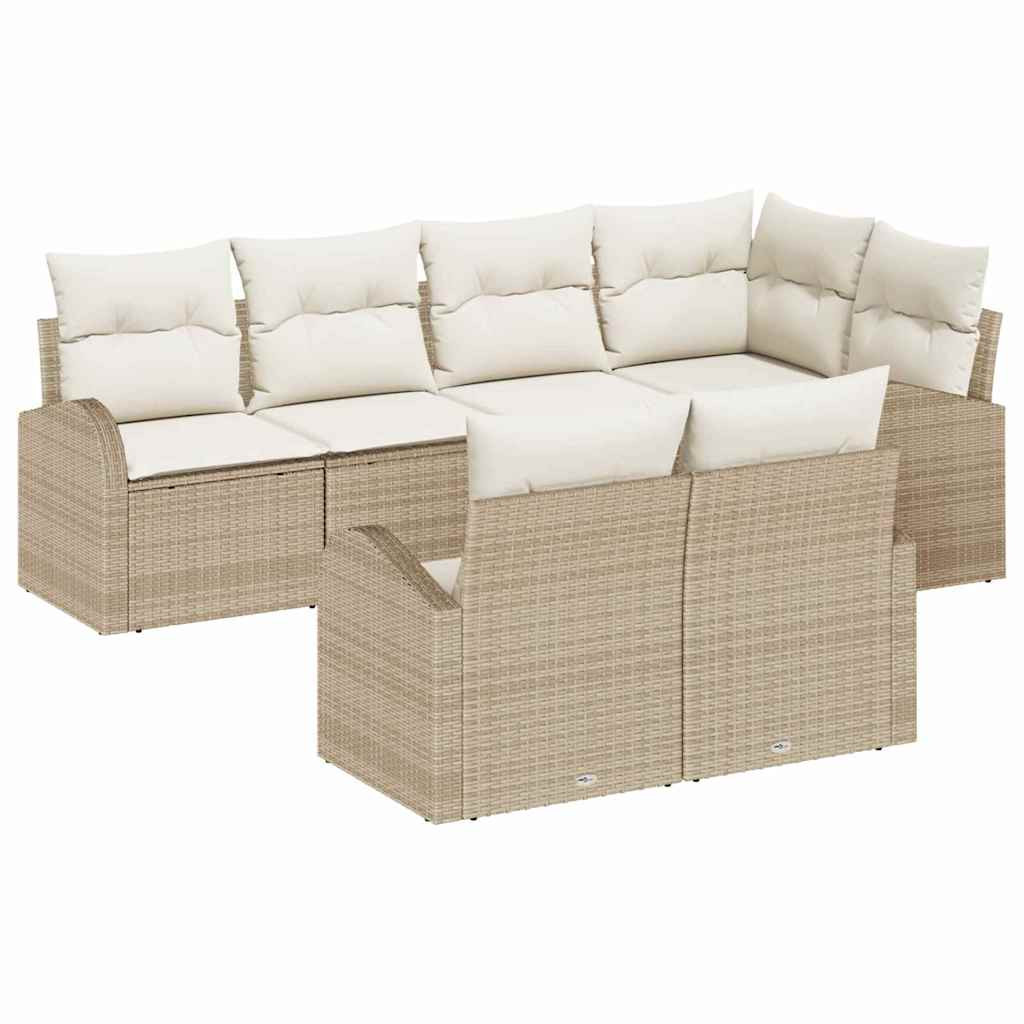 vidaXL Gartensofa-set mit Kissen 7 pcs Beige und Weiß Poly-Rattan