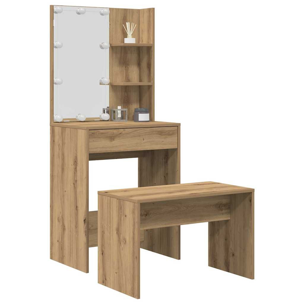 vidaXL Schminktisch-Set mit LED-Leuchten Artisan-Eiche Holzwerkstoff