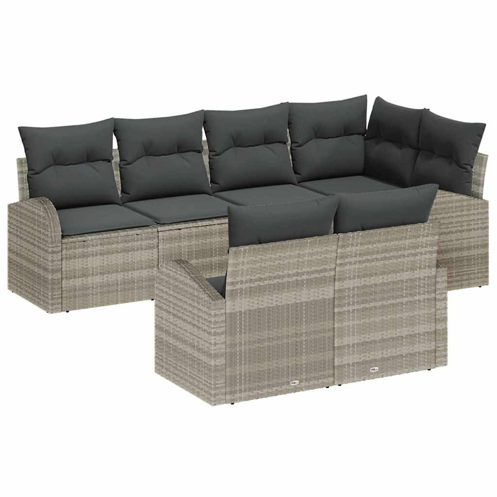 vidaXL Gartensofa-set mit Kissen 7 pcs Hellgrau Poly-Rattan