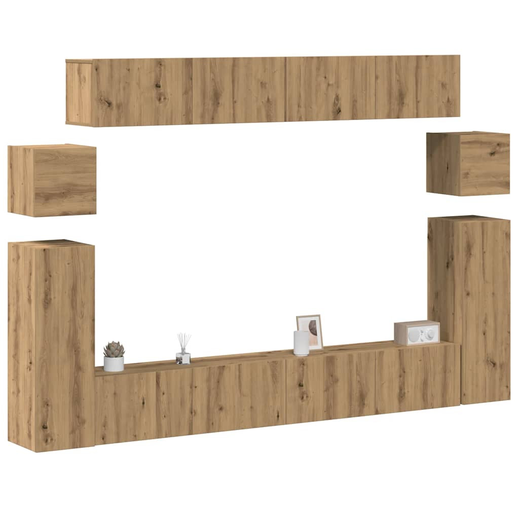 vidaXL 8-tlg. TV-Schrank-Set Wandmontage Artisan-Eiche Holzwerkstoff