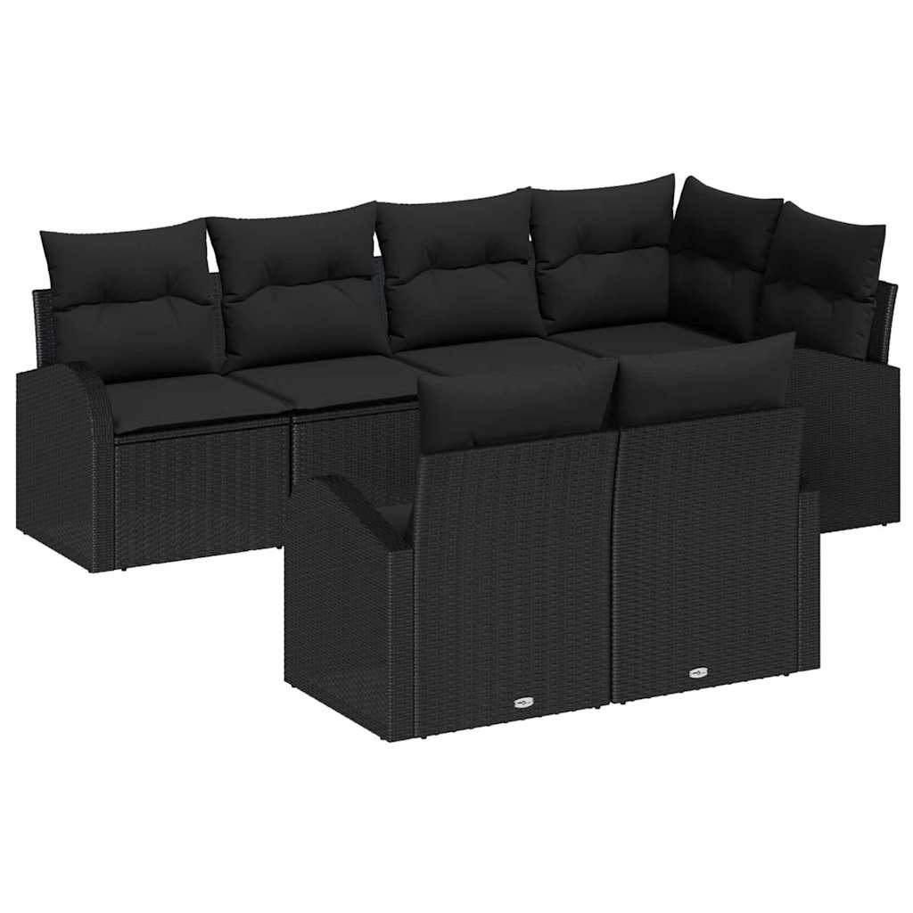 vidaXL Gartensofa-set mit Kissen 7 pcs Schwarz Poly-Rattan