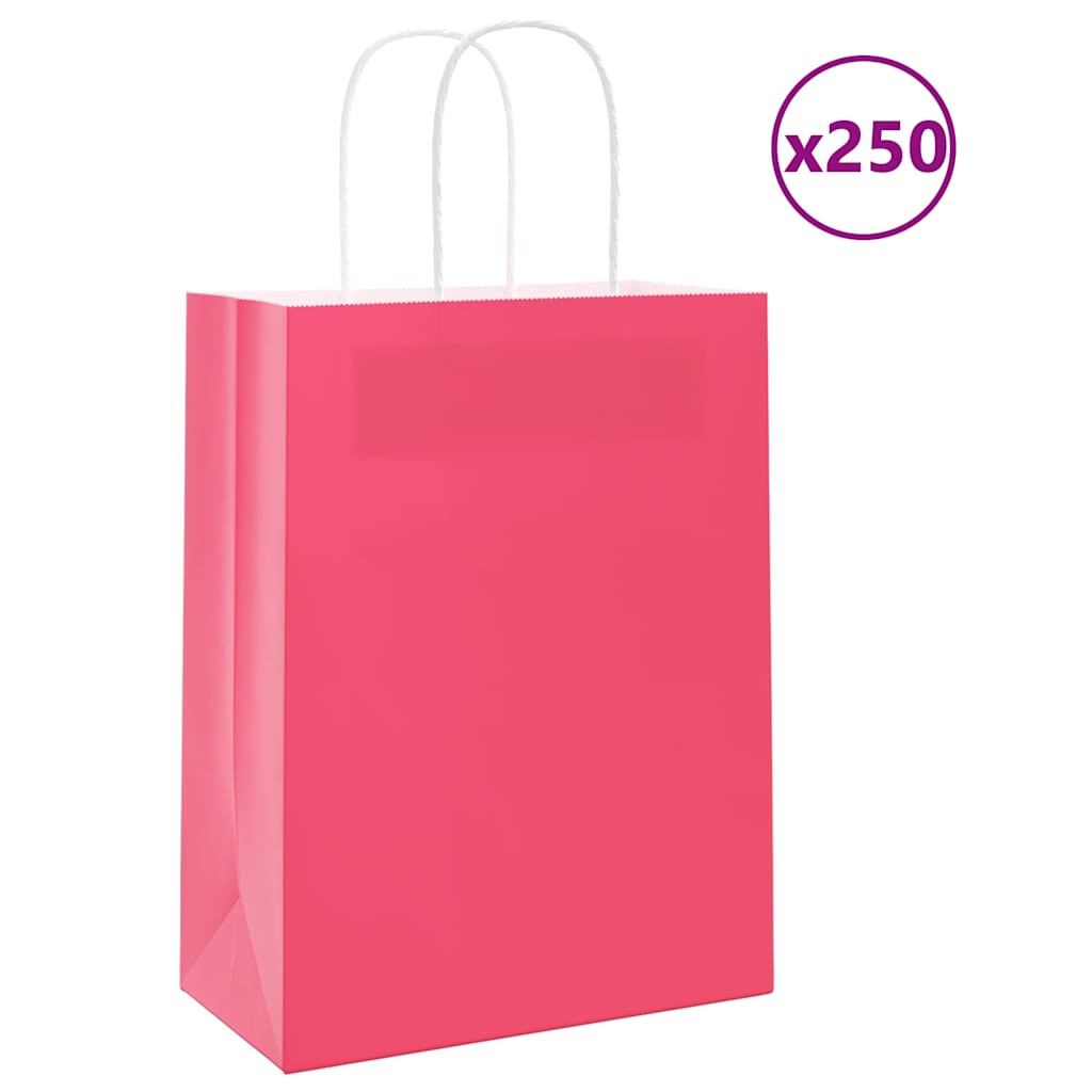 vidaXL Papiertragetaschen 250 Stk. mit Henkeln Rosa 21x11x28 cm