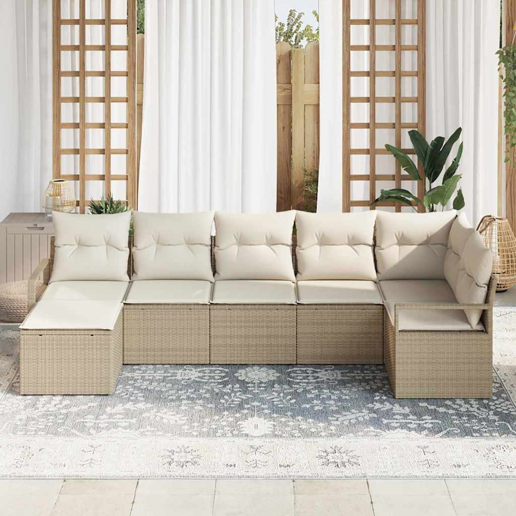 vidaXL Sofa Set mit Kissen 7 pcs Beige und Creme Poly-Rattan