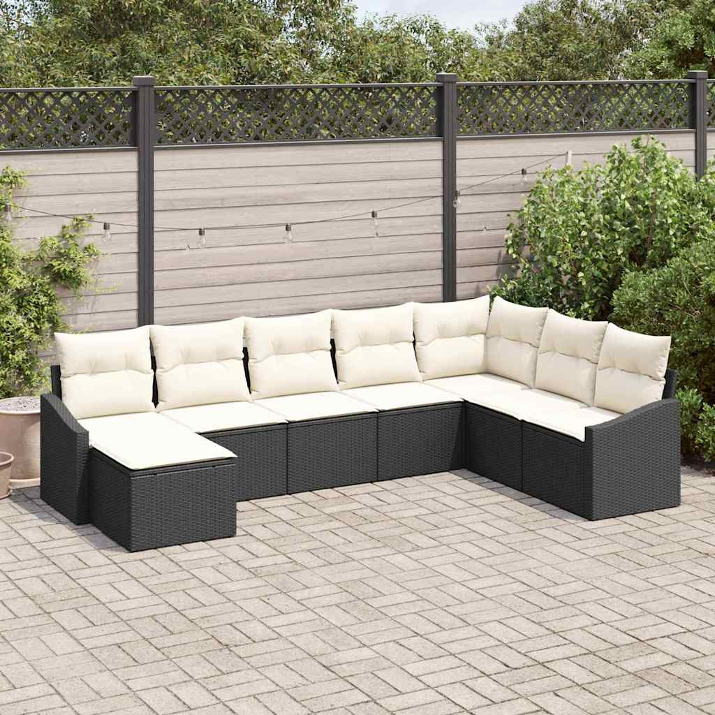 vidaXL Gartensofa-set mit Kissen 8 pcs Schwarz und Creme Poly-Rattan