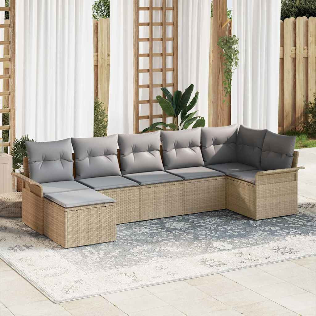 vidaXL Gartensofa-set mit Speicher 7 pcs Beige Poly-Rattan