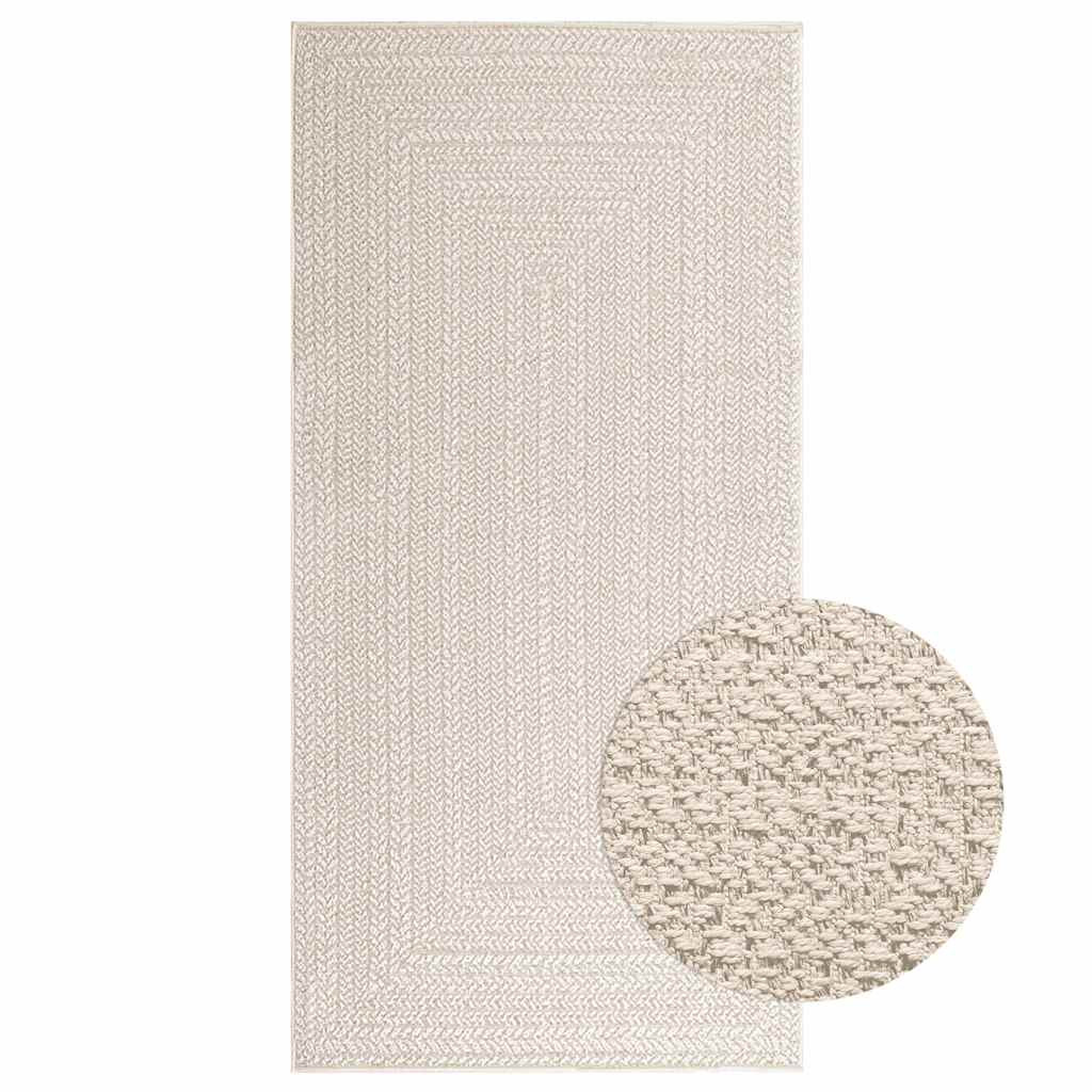 vidaXL Teppich ZIZUR Creme 100x200 cm Jute-Optik Indoor und Outdoor