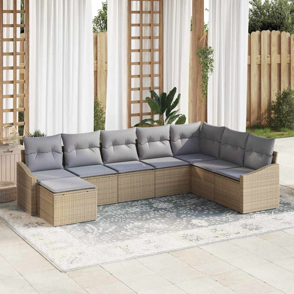 vidaXL Gartensofa-set mit Kissen 8 pcs Beige und Hellgrau Poly-Rattan
