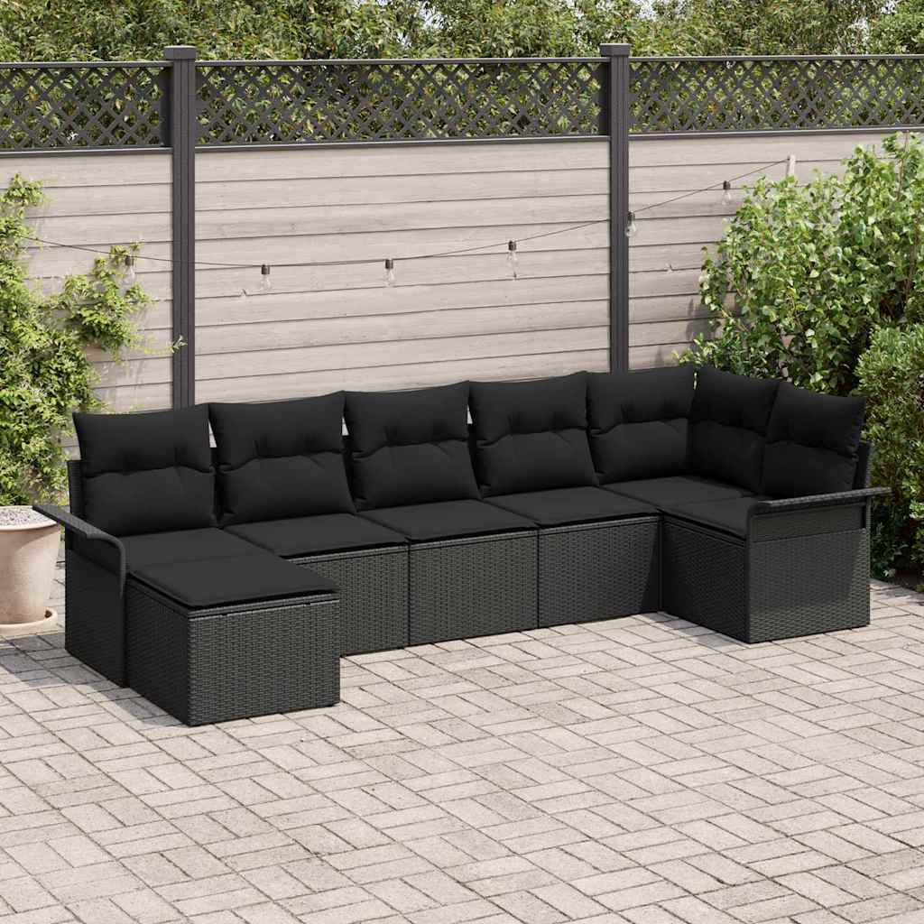 vidaXL Gartensofa-set mit Speicher 7 pcs Schwarz Poly-Rattan