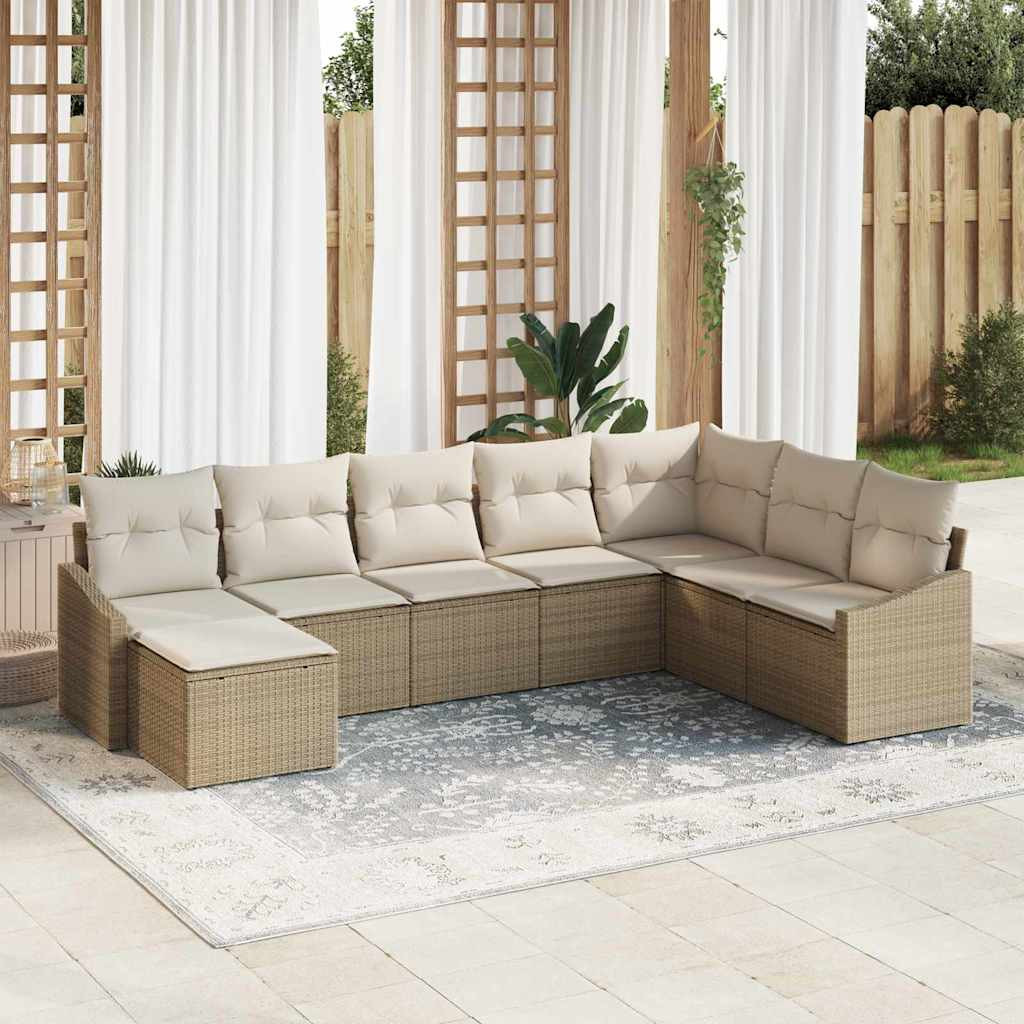 vidaXL Gartensofa-set mit Kissen 8 pcs Beige und Creme Poly-Rattan