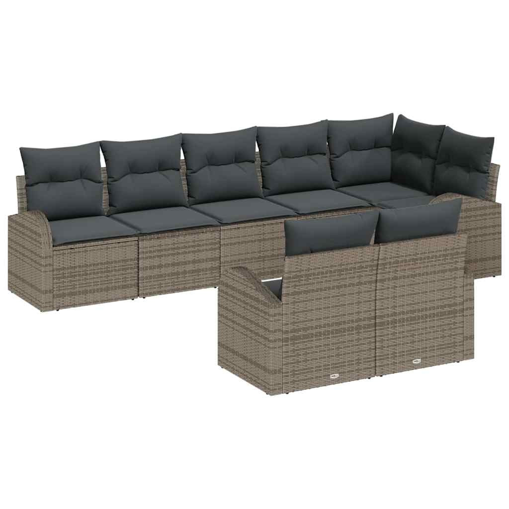 vidaXL Gartensofa-set mit Kissen mit Speicher 8 pcs Grau Poly-Rattan