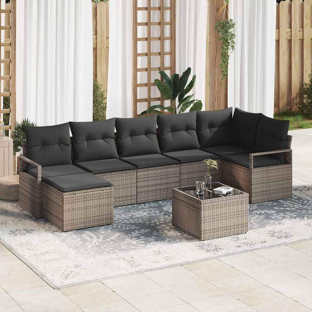 vidaXL Sofa Set mit Kissen mit Speicher 8 pcs Hellgrau Poly-Rattan