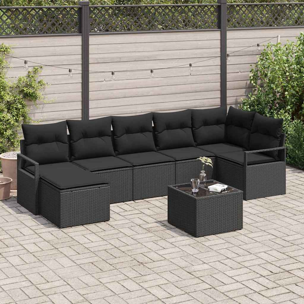 vidaXL Sofa Set mit Kissen mit Speicher 8 pcs Schwarz Poly-Rattan