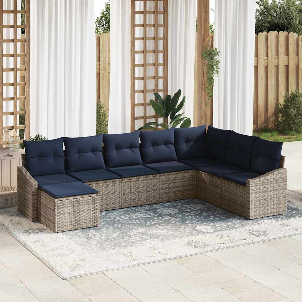 vidaXL Gartensofa-set mit Kissen 8 pcs Grau und Marineblau Poly-Rattan
