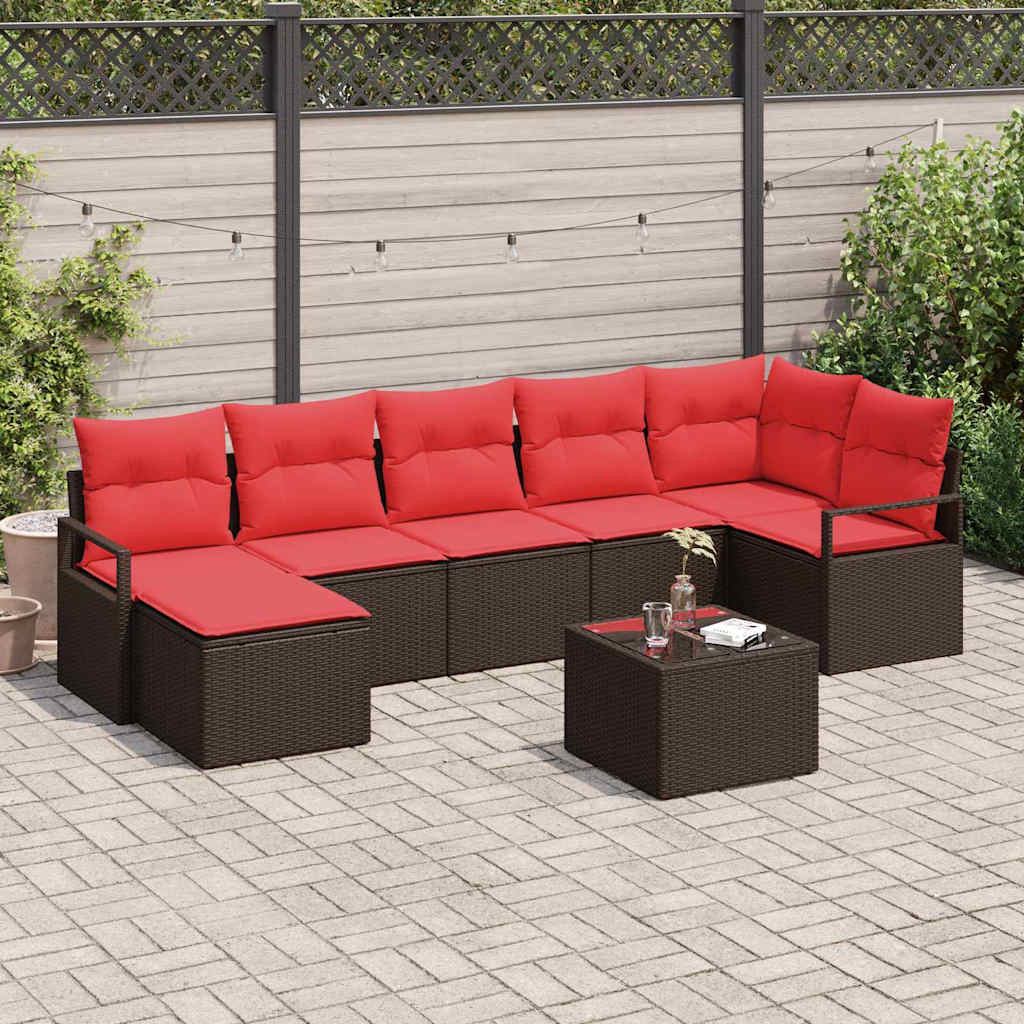 vidaXL Sofa Set mit Kissen 8 pcs Braun und Rot Poly-Rattan