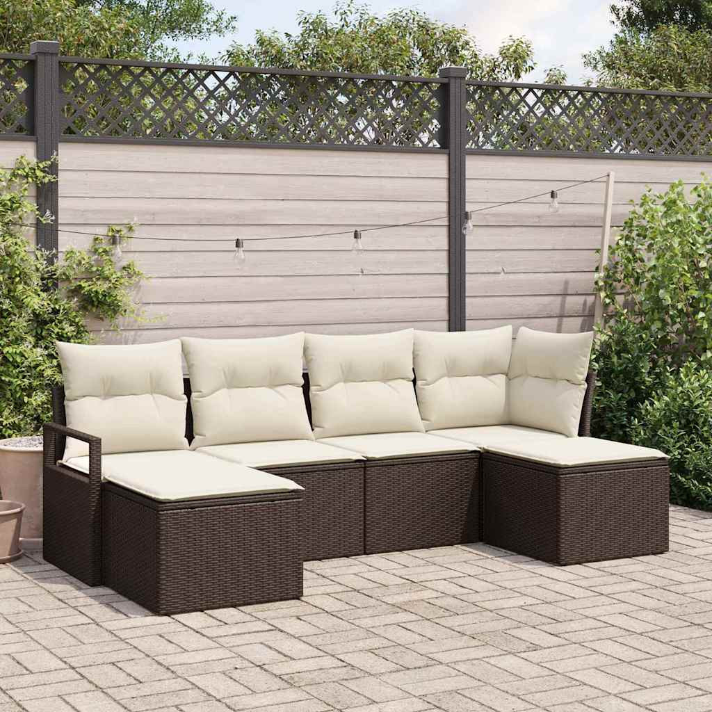 vidaXL Sofa Set mit Kissen 6 pcs Braun und Creme Poly-Rattan