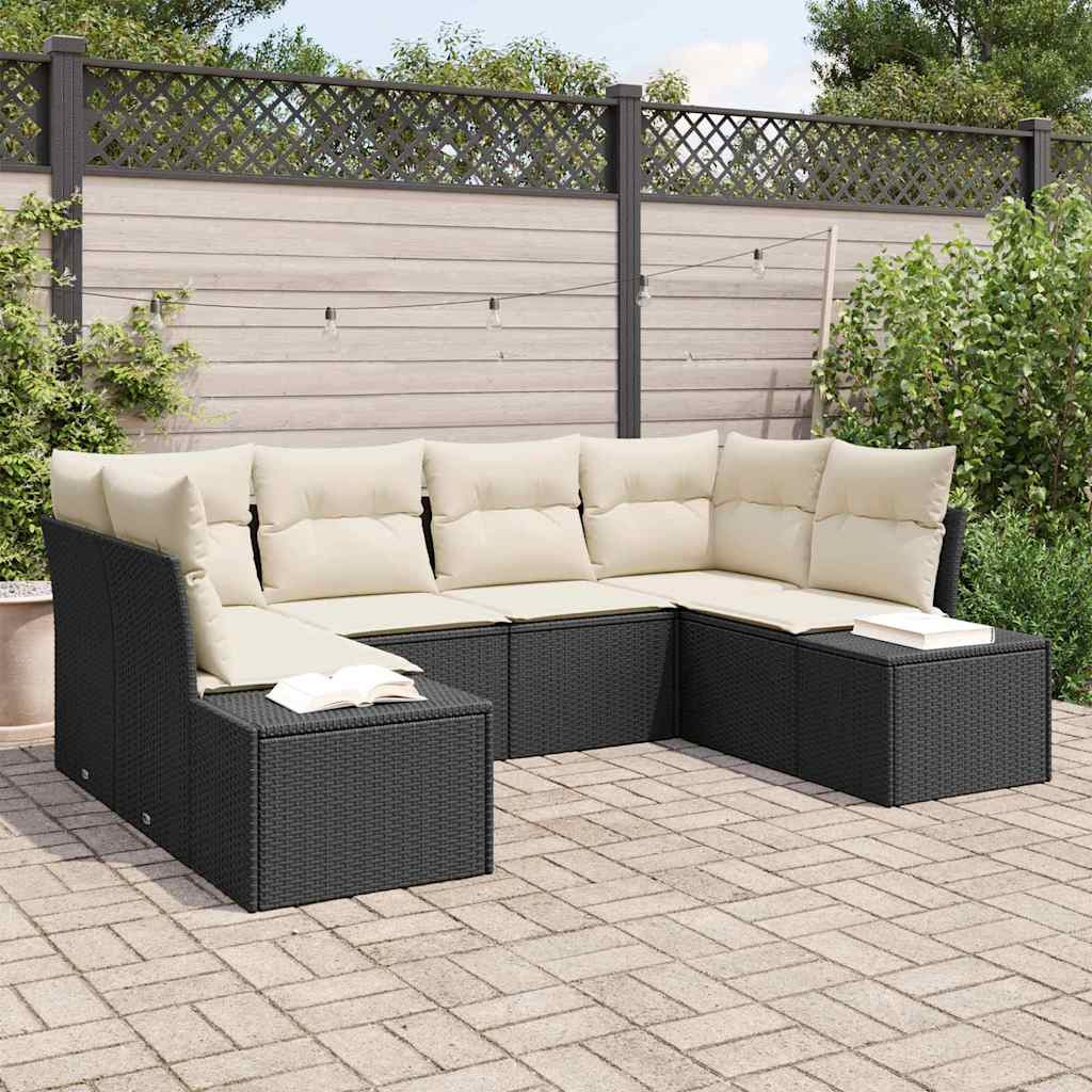 vidaXL Gartensofa-set mit Speicher 6 pcs Schwarz und Creme Poly Rattan