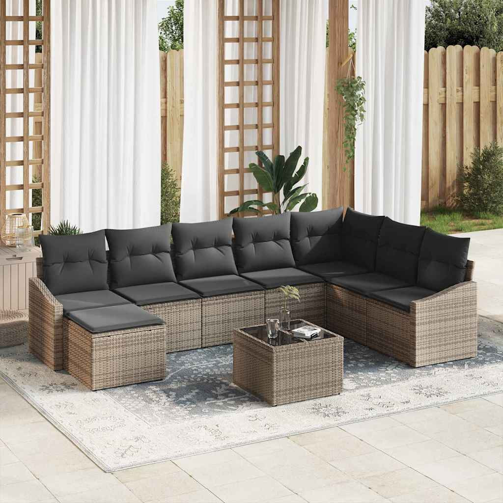 vidaXL Gartensofa-set mit Kissen 8 pcs Hellgrau Poly-Rattan