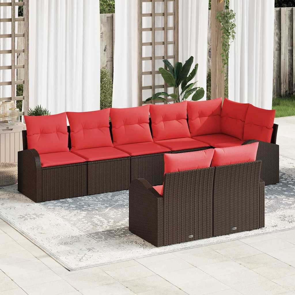 vidaXL Gartensofa-set mit Kissen 8 pcs Braun und Rot Poly-Rattan