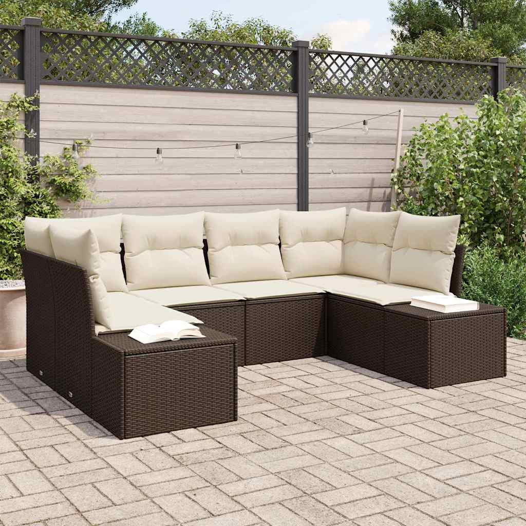vidaXL Gartensofa-set mit Speicher 6 pcs Braun und Creme Poly Rattan