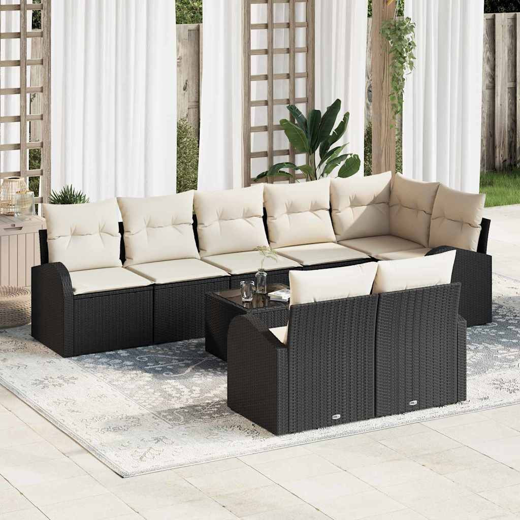 vidaXL Gartensofa-set mit Kissen 9 pcs Schwarz und Weiß Poly-Rattan