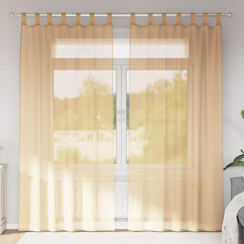 vidaXL Voile Vorhänge mit Stangentaschen 2 Stk. Sandfarbe