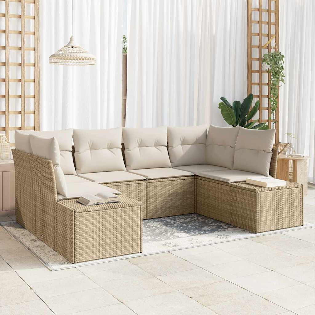 vidaXL Gartensofa-set mit Speicher 6 pcs Beige und Creme Poly Rattan