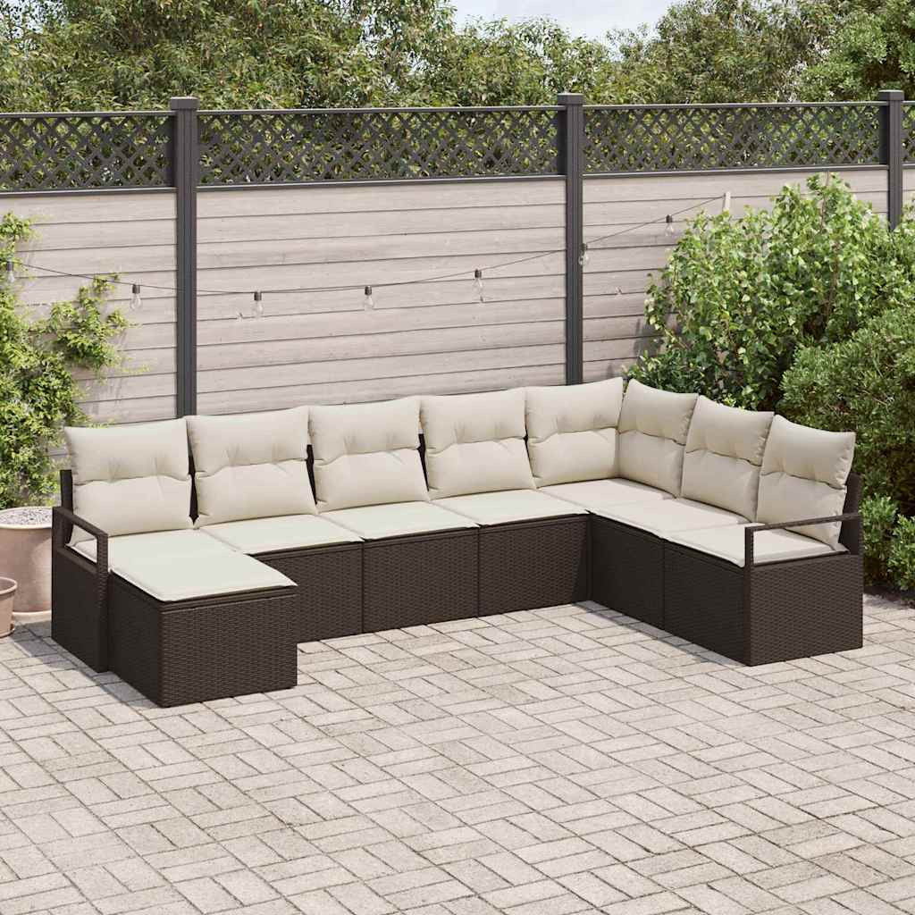 vidaXL Sofa Set mit Kissen 8 pcs Braun und Creme Poly-Rattan