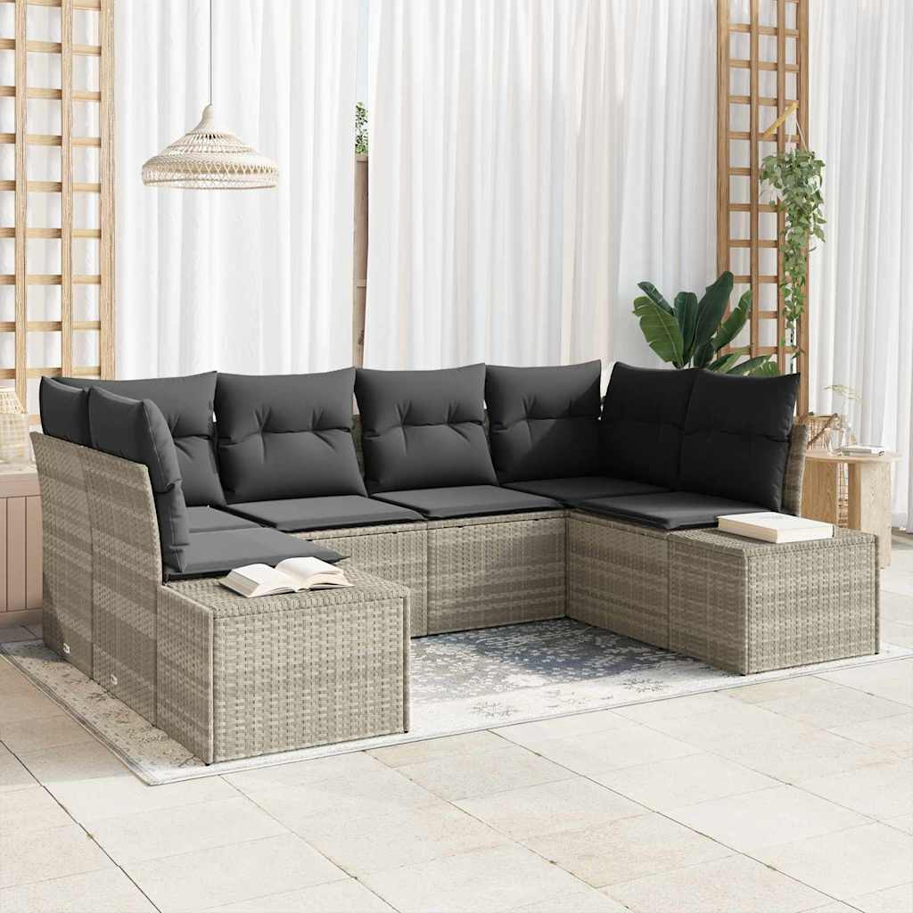 vidaXL Gartensofa-set mit Speicher 6 pcs Hellgrau Poly Rattan