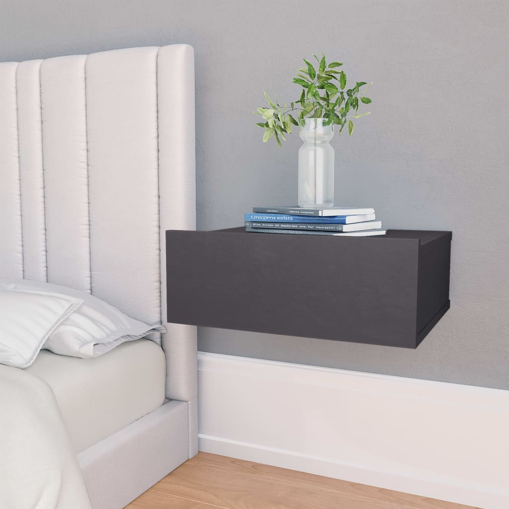 vidaXL Hängende Nachttische 2 Stk. Grau 40x30x15 cm Holzwerkstoff