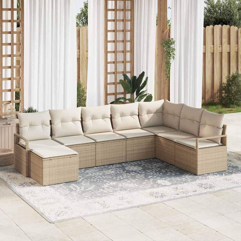vidaXL Sofa Set mit Kissen 8 pcs Beige und Creme Poly-Rattan