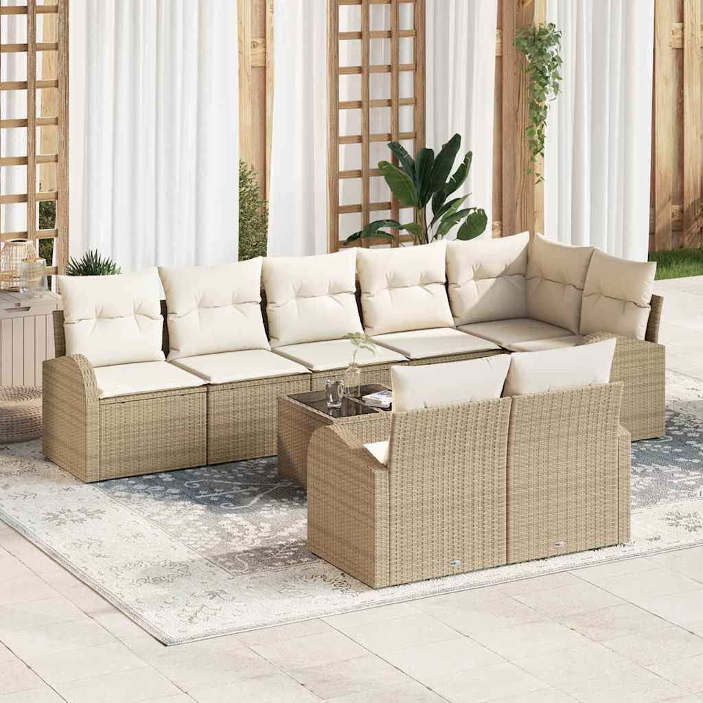 vidaXL Gartensofa-set mit Kissen 9 pcs Beige und Weiß Poly-Rattan