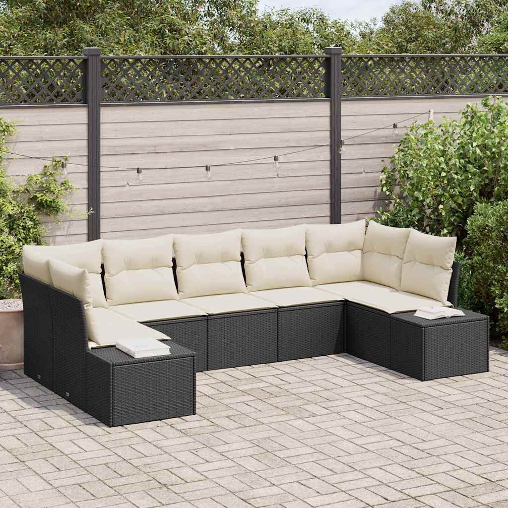 vidaXL Gartensofa-set mit Speicher 7 pcs Schwarz und Creme Poly Rattan