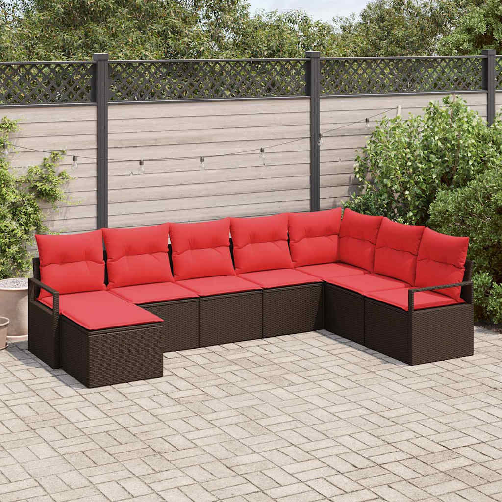 vidaXL Sofa Set mit Kissen 8 pcs Braun und Rot Poly-Rattan