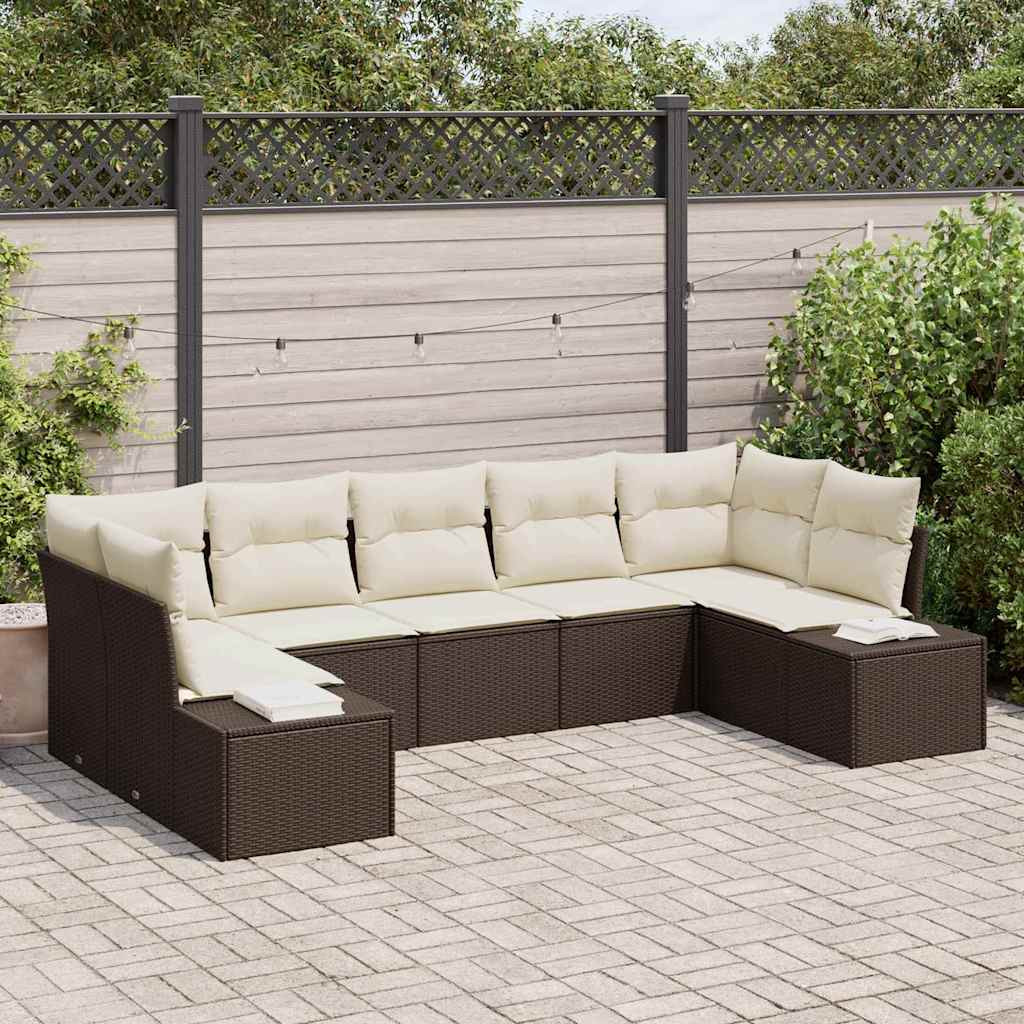 vidaXL Gartensofa-set mit Speicher 7 pcs Braun und Creme Poly Rattan