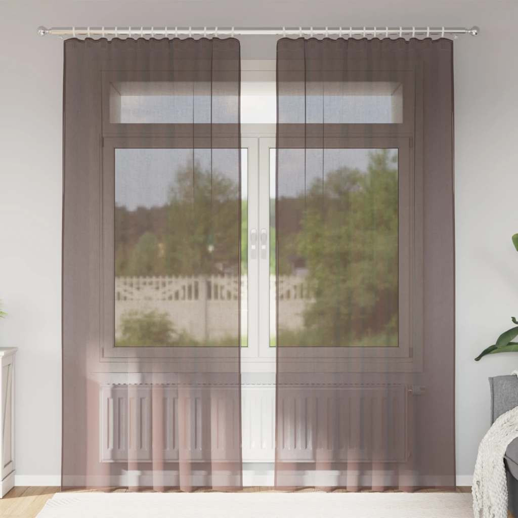 vidaXL Voile Vorhänge mit Stangentaschen 2 Stk. Braun