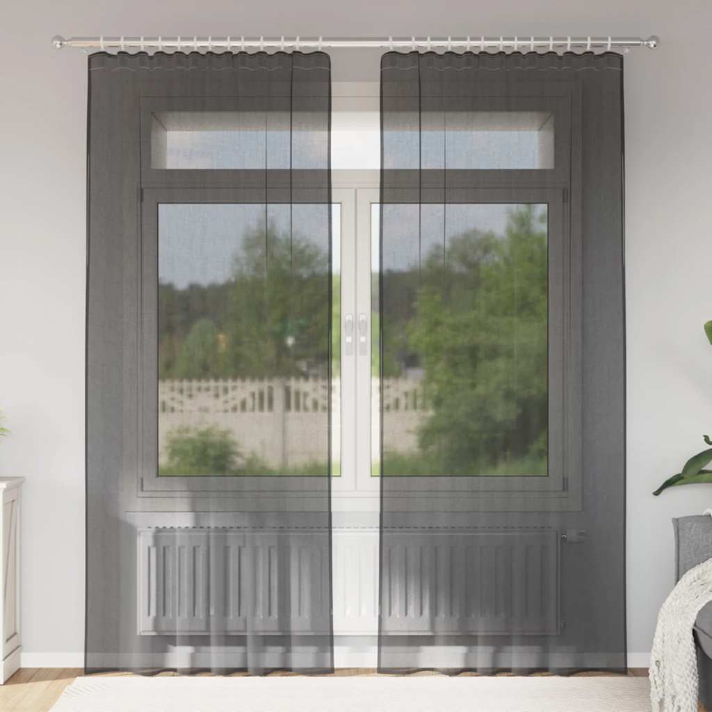 vidaXL Voile Vorhänge mit Stangentaschen 2 Stk. Schwarz