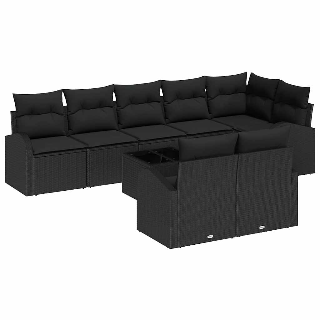 vidaXL Gartensofa-set mit Kissen 9 pcs Schwarz Poly-Rattan