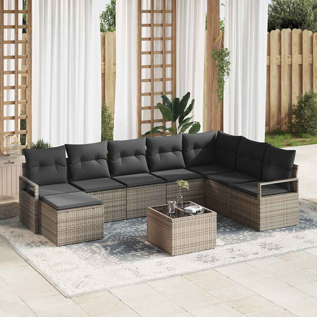 vidaXL Sofa Set mit Kissen mit Speicher 9 pcs Hellgrau Poly-Rattan