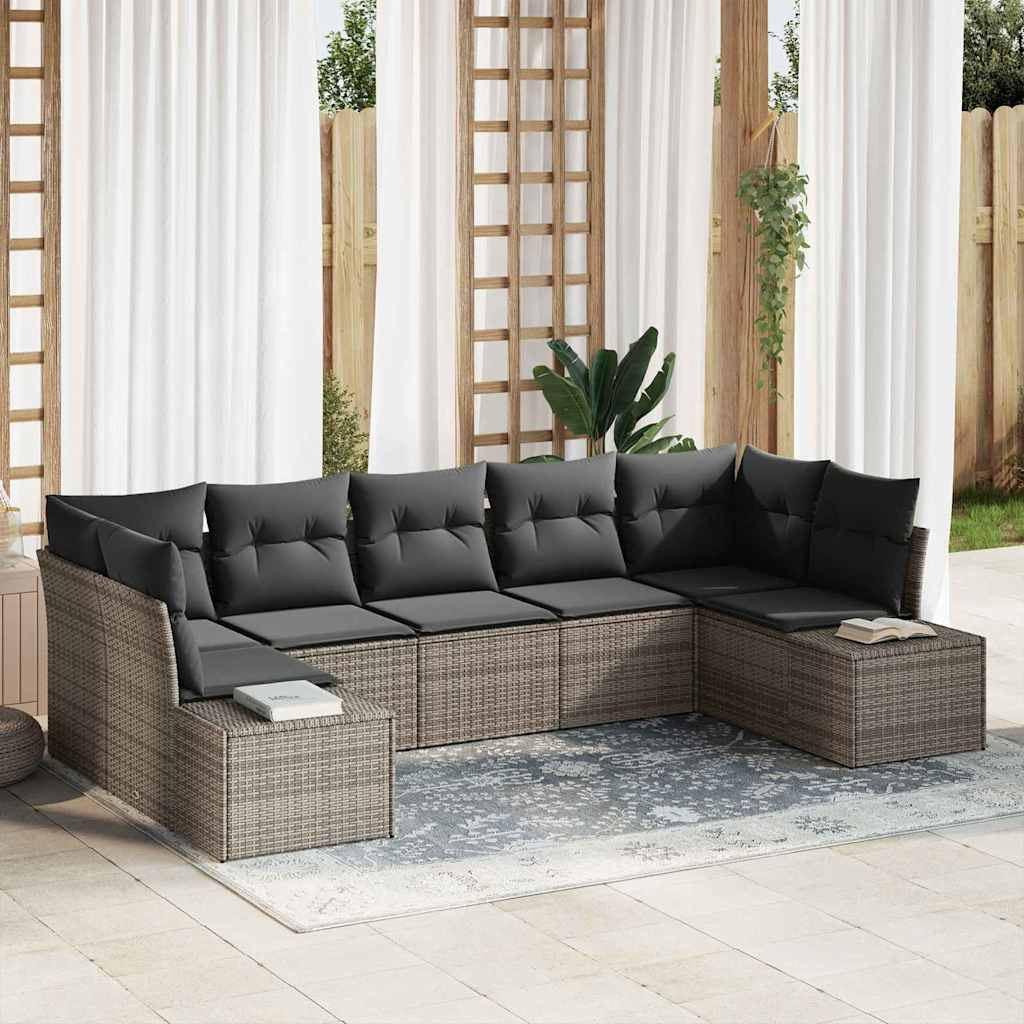 vidaXL Gartensofa-set mit Speicher 7 pcs Grau Poly Rattan