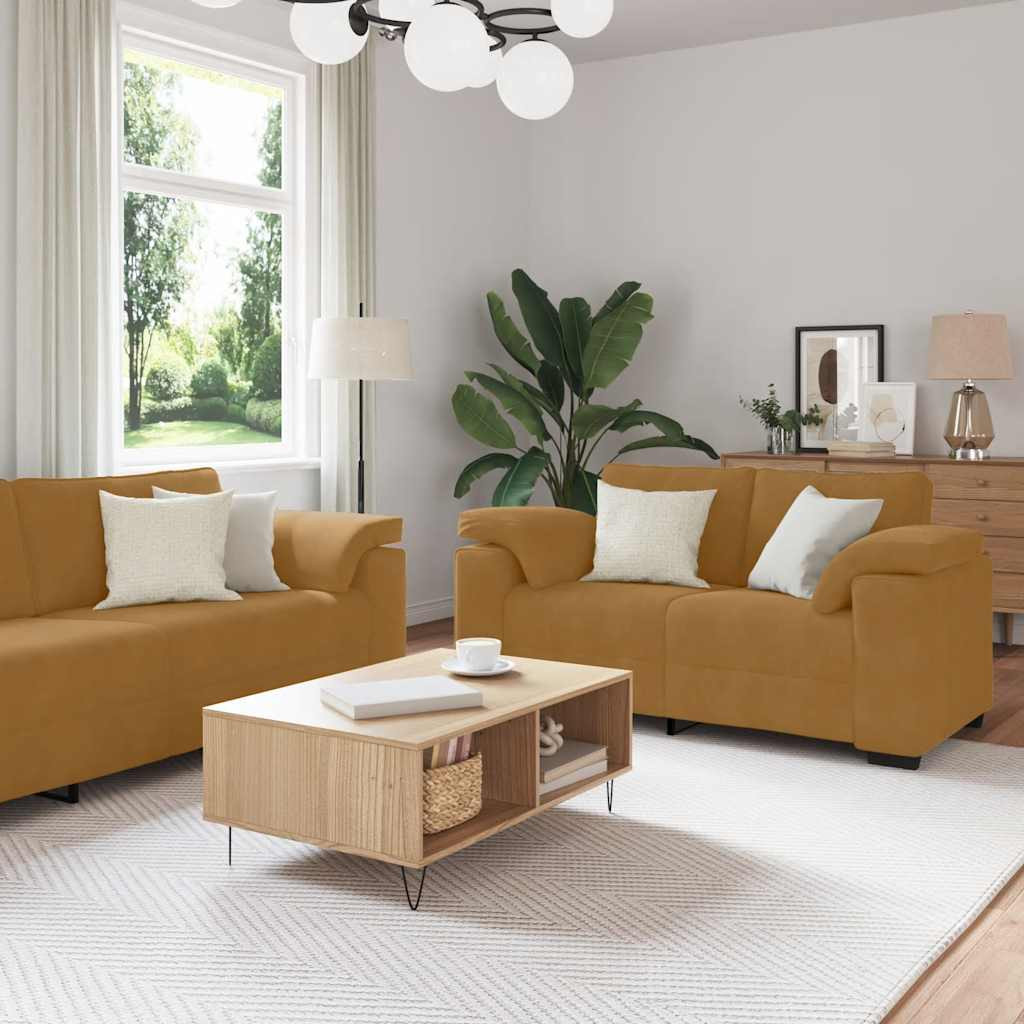 vidaXL 3-tlg. Sofagarnitur mit Kissen Braun Samt