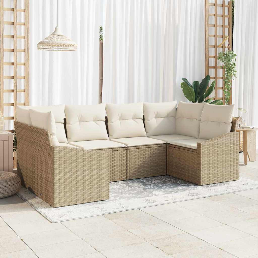 vidaXL Gartensofa-set mit Speicher 6 pcs Beige und Creme Poly-Rattan