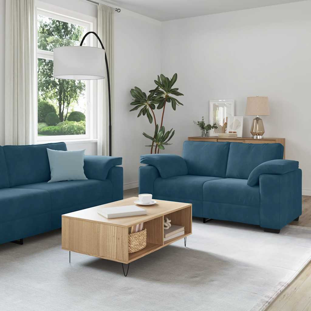 vidaXL 3-tlg. Sofagarnitur mit Kissen Blau Samt
